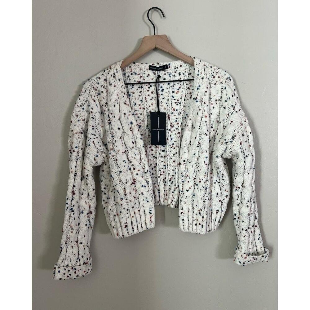 NWT Moon & Madison Small‎ Confetti Chunky Knit Cropped Cardigan Cozy Casual